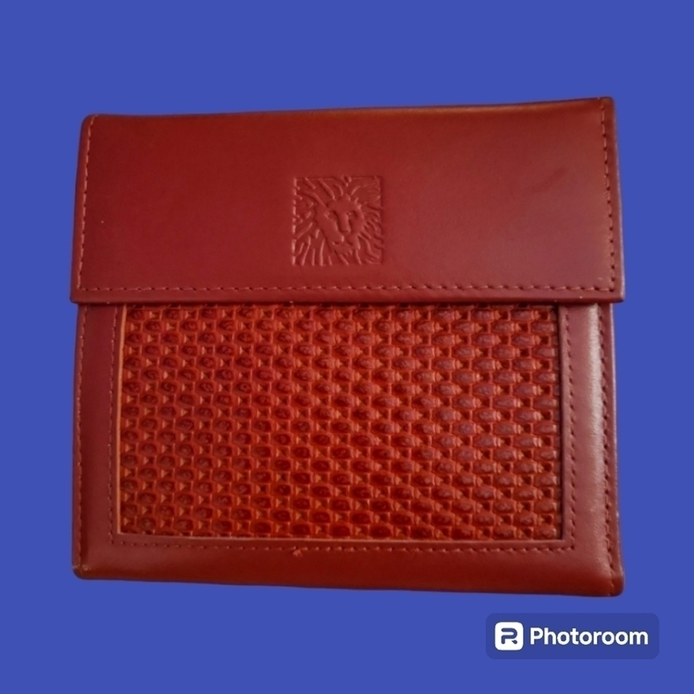 VTG ANNE KLEIN Tomato Red Leather Basket Weave Bi-fold Coin Wallet